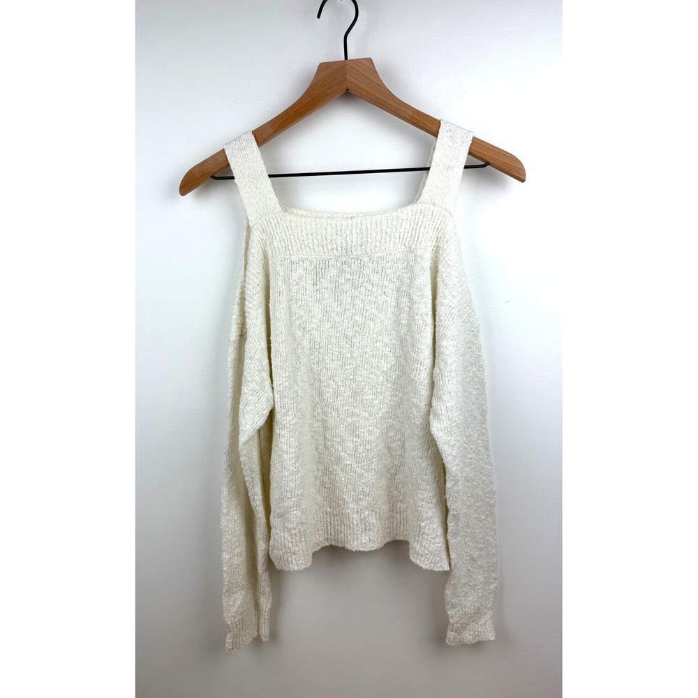 Lucky Brand Cream Textured Cold‎ Shoulder Sweater Knit Pullover M